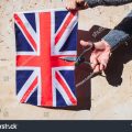 Stock Photo Woman Holds British A Flag 1638171880