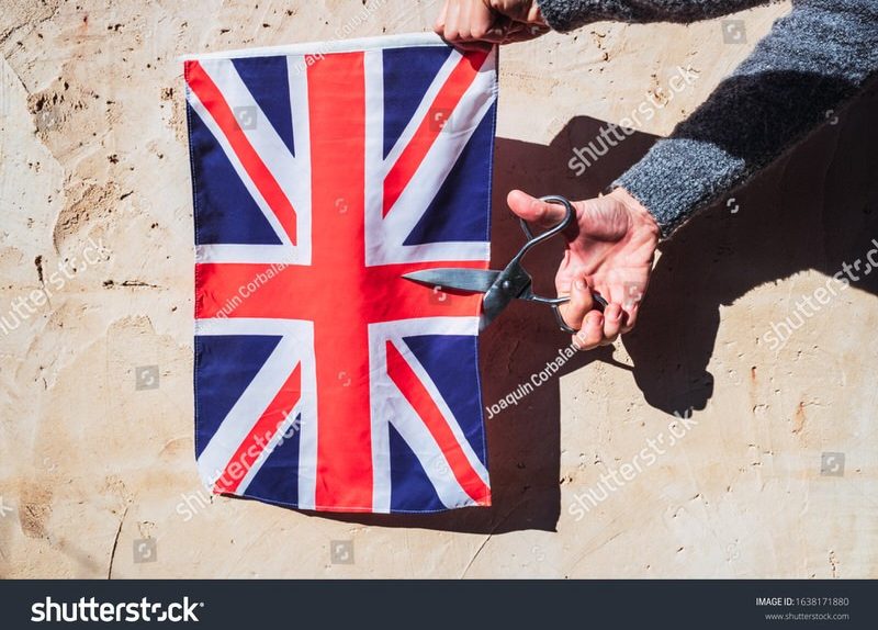 Stock Photo Woman Holds British A Flag 1638171880